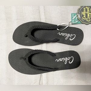 Black braided flip flops